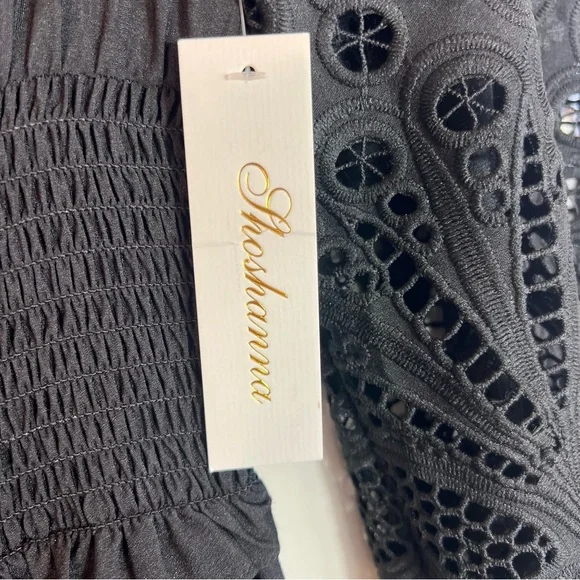 NWT Shoshanna Ari Laser Cut Midi Eyelet Dress Black Size 2 - Picture 13 of 16